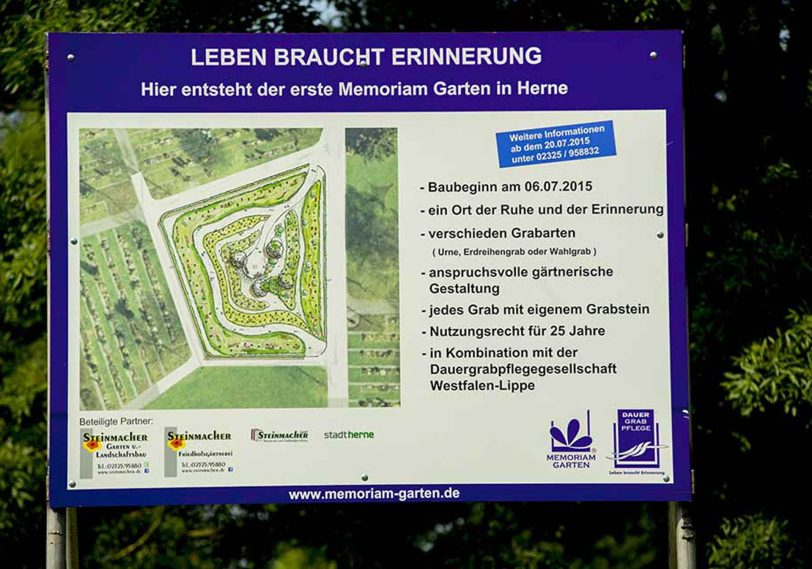 Das Hinweisschild für den Memoriam-Garten.
