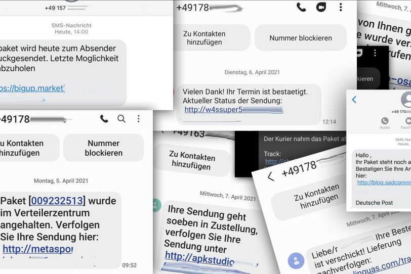 SMS-Collage erstellt aus den unterschiedlichsten (falschen)Benachrichtigungen.