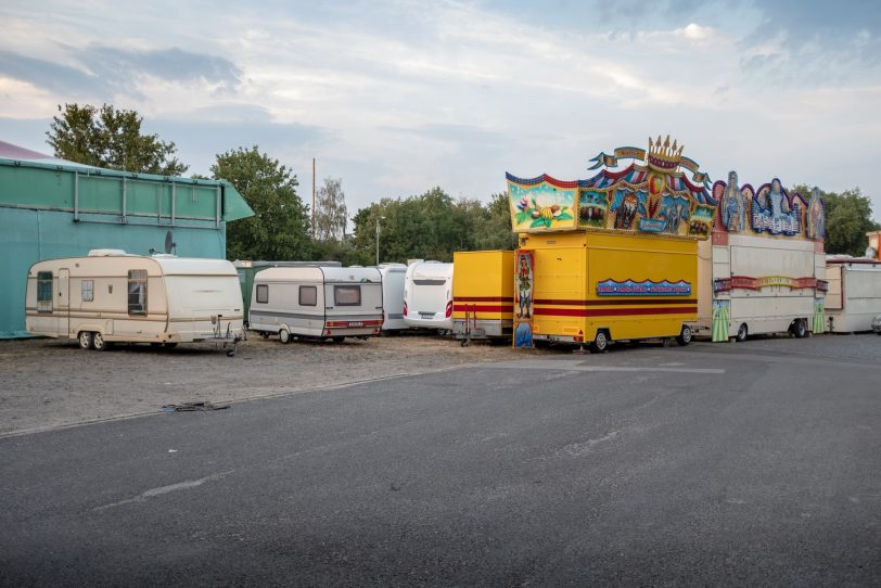 Aufbau der Cranger Kirmes 2018.