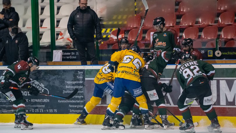 Gelb siegte gegen grün: Wenig zu melden hatte der Herner EV beim Auswärtsspiel bei den Tilburg Trappers (Archivbild).