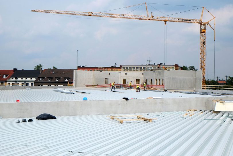 Baufortschritt des Kauflandgebäudes am Glückaufplatz in Wanne.