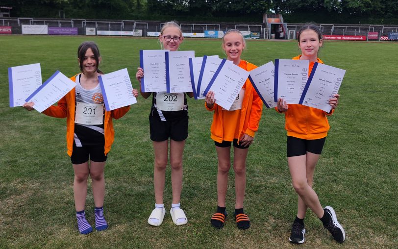 Die W11-Mädels vom Leichtathletik-Team des TV Wanne: (v.li.) Lina Marie Rychter, Paula Oster, Amelie Wrobel und Varvara Zozulia.