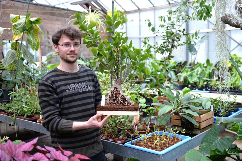 Drei Biologen der RUB eröffneten mit &amp;amp;amp;amp;#039;Jungle Leaves&amp;amp;amp;amp;#039; einen etwas anderen Pflanzenladen an der Stadtgrenze.  im Bild: Nils Schmitz der Experte für Ameisenpflanzen, tropische Nutzpflanzen und Mangroven - mit einer Ameisenpflanze.