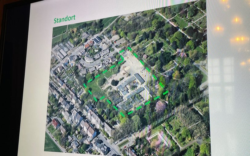 Das geplante Areal (grün umrandet) für die Klimaschutzsiedlung: In Sodingen, direkt neben dem Friedhof, dort wo sich die Stadtgärtnerei befand.