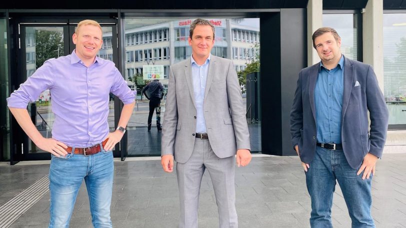 Kreis- und Fraktionsvorsitzender Timon Radicke, Afghanistan-Veteran Jens Nettekoven und der Bundestagskandidat für den Wahlkreis Herne – Bochum II, Christoph Bußmann, nach der Diskussion über die Zukunft der Sicherheitspolitik.