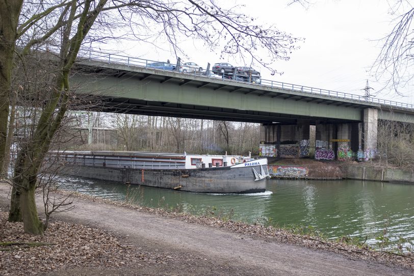 Die Brücke der Autobahn 43 über den Rhein-Herne-Kanal, ab hier beginnt in Richtung Recklinghausen die veränderte Verkehrsführung.