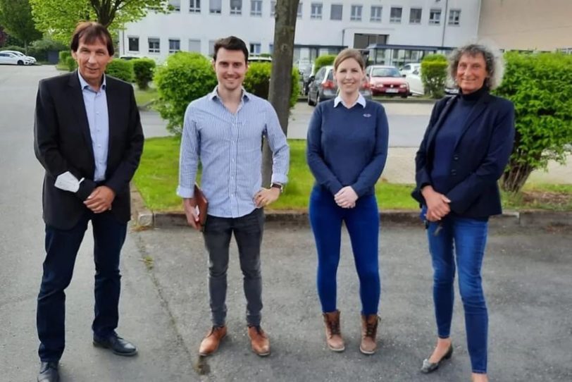 Besuch beim Neubau des Lidl-Verteilzentrums: (v.li.) Lidl-Immobilienleiter Lothar Rungenhagen, CDU-Landtagskandidat Markus Mähler, Sonja Opitz (Lidl Immobilien) und Barbara Merten (CDU-Sprecherin Planungsausschuss).