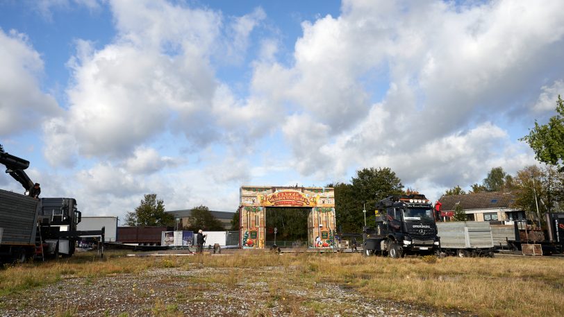 Der Aufbau des Cranger Weihnachtszaubers 2021 am 26. Oktober 2021.