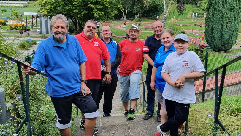 Waren beim 1. Tri-Angel-Cup vom MGC RW Wanne-Eickel dabei und erfolgreich: (v.li.) Willi Hettrich, Arno Schimanski, Tim Clasen, Ralf Sawartowski, Joachim Garden, Ann-Kathrin Bastian und Max Schmidt.