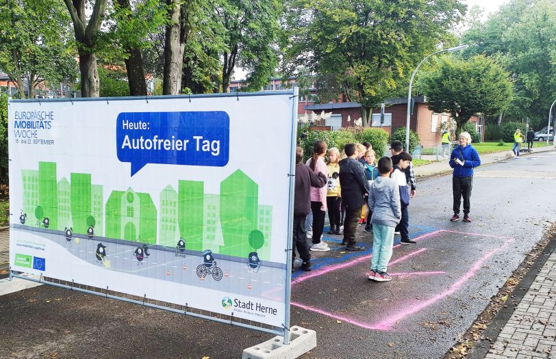 Die Grundschule Pantrings Hof beteiligte sich mit einem „Autofreien Tag“.