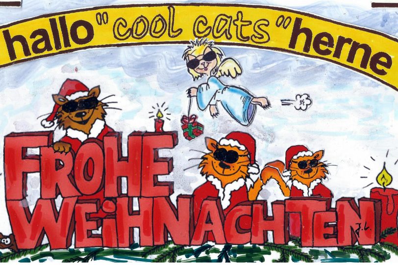 Die Cool Cats wünschen mit ihrem Erfinder-Vater Jörg Lippmeyer und dem gesamten halloherne-Team allen Lesern erholsame Weihnachtstage.