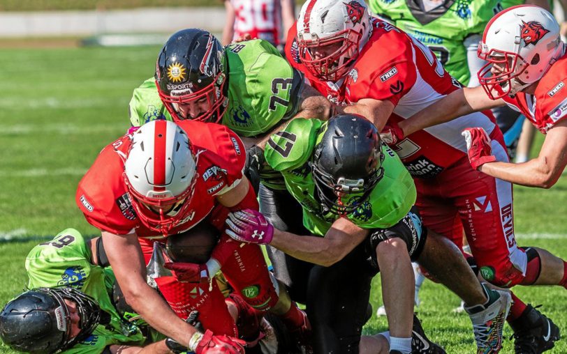 Die Black Barons in grün kassierten in Gelsenkirchen eine 0:36-Niederlage.