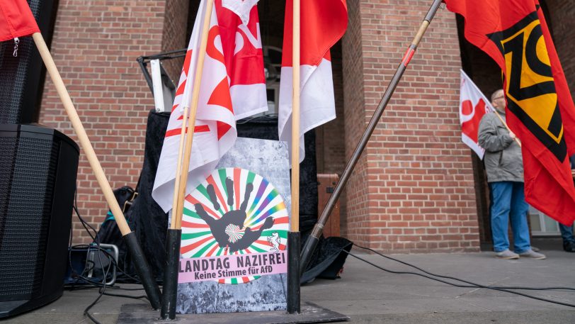 1. Mai-Kundgebung 2022 auf dem Rathausplatz.