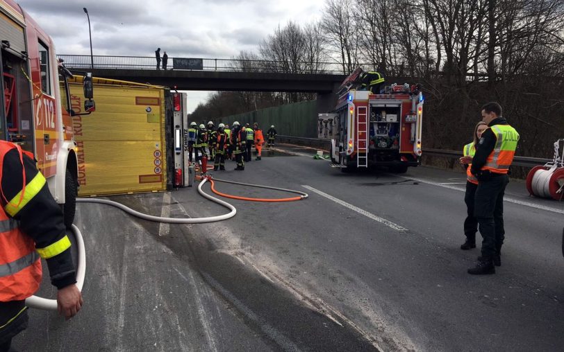 Die gesicherte Unfallstelle auf der A2.