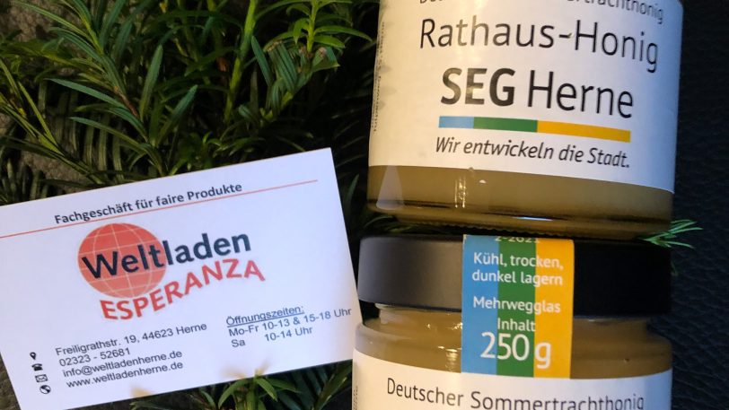 Der neue Rathaus-Honig, erhältlich im Weltladen Esperanza.