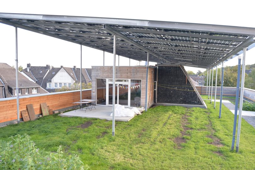 In der fünften Etage befindet sich die Dachterrasse mit Garten für die Gemeinschaft.