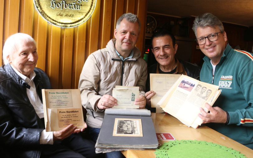 v.li. Theo Ostermann, Jörg Laftsidis, Christos Orkas und Marco Ostermann, Sohn von Theo.