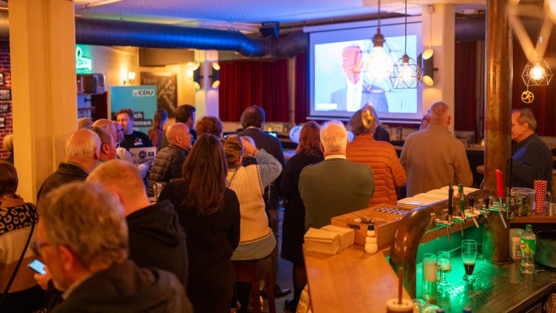 Die Wahlparty der CDU Herne am Sonntag (23.2.2025) zur Bundestagswahl in der Flottmann-Kneipe.