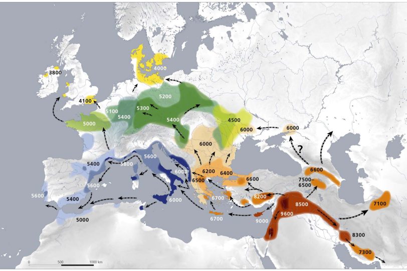 Ausbreitung der Landwirtschaft im westlichen Eurasien. Grafik.