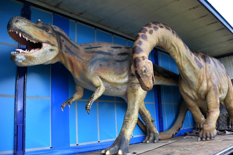 Dinosaurier auf dem Cranger Kirmes Platz 2016.