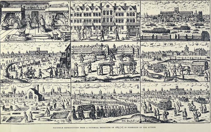 Kupferstich Pestausbruch in London 1665