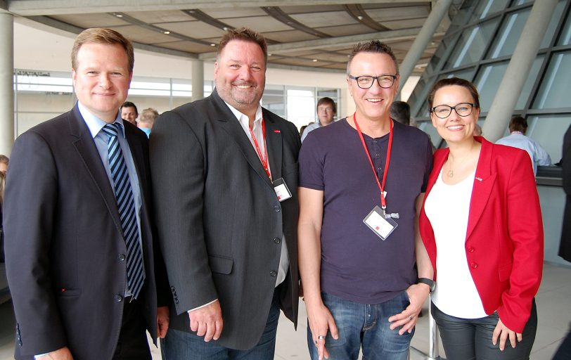 v.l. Frank Schwabe, MdB aus Recklinghausen, Ralf Danszczyk, Roman Sokolowsky, Michelle Müntefering.