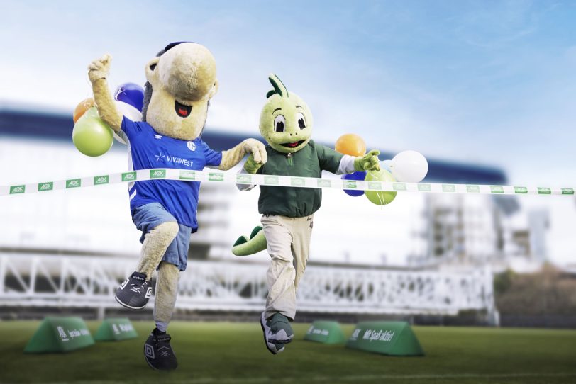 Jolinchen und Erwin laden zum AOK-Fun & Run-Day auf Schalke ein.