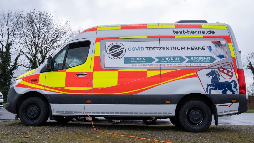 Schnelltest-Zentrum von Hospitrans auf dem Gelände der Cranger Kirmes.