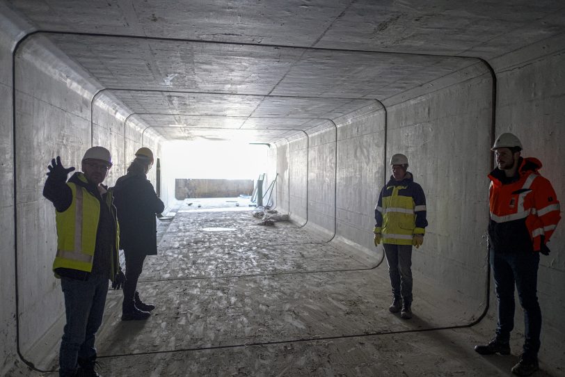 Unter der Erde im neuen Regenrückhalteraum.