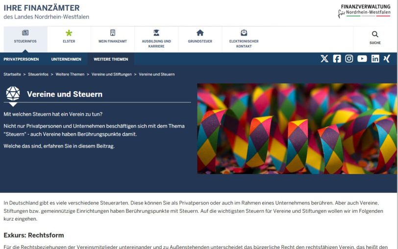 Die Homepage der Finanzverwaltung NRW mit der Übersichtsseite zur digitalen Broschüre 