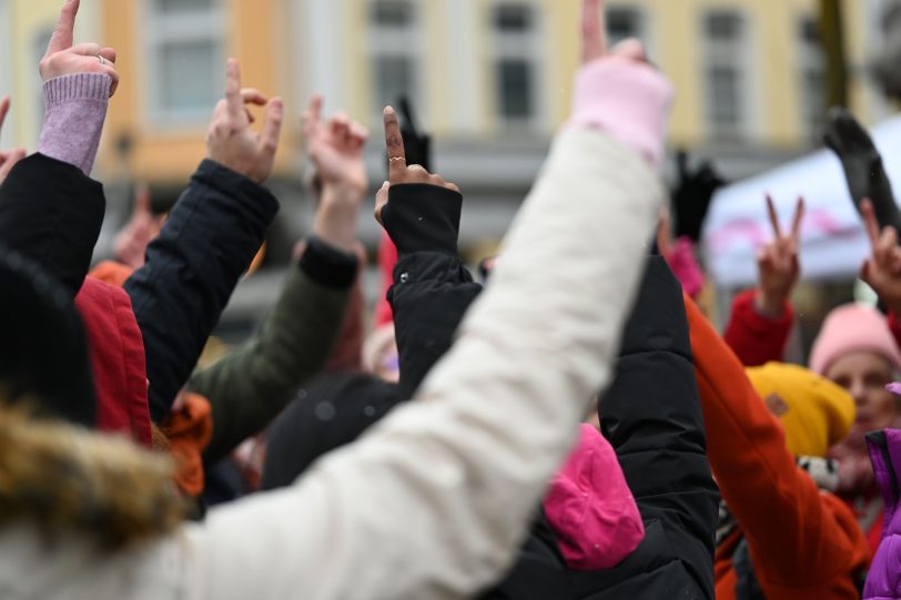 Trotz den kalten Wetters und Schneeregen kamen zahlreiche Menschen zu One Billion Rising 2026.