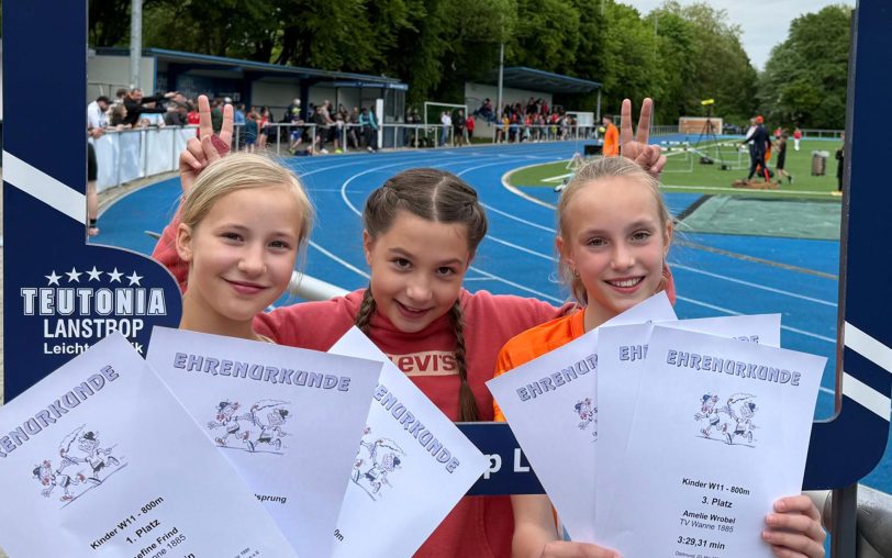 Erlebten bei der Teutonia Lanstrop spannende Wettkämpfe und einige persönliche Bestleistungen: (v.li.) Josefine Frind (Persönliche Bestleistungen Weitsprung und 800m), Isabelle Dierberg (aktuell verletzt) und Amelie Wrobel (Persönliche Bestleistung Weitsprung) vom Team Leichtathletik des TV Wanne.