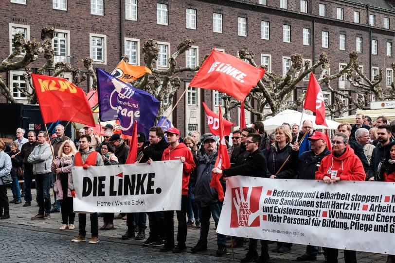 Kundgebung zum 1. Mai 2018 auf dem Rathaus-Vorplatz.