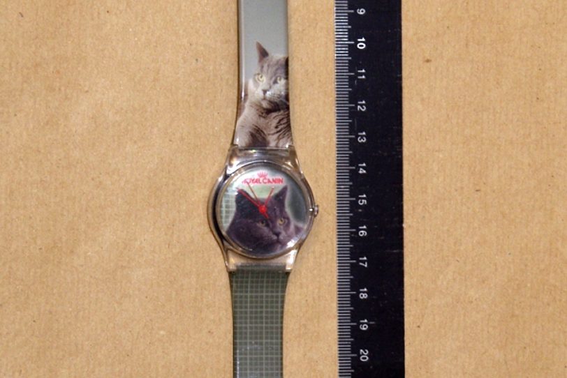 Diese Armbanduhr mit Katzenbildern trug die Tote.