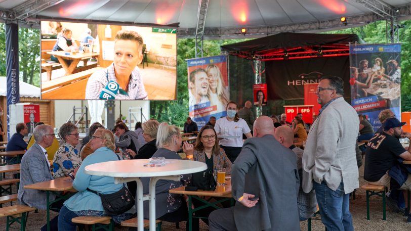 Wahlparty der SPD mit Direktkandidatin Michelle Müntefering in der Gysenberg Event-Arena am Sonntag (26.9.2021).