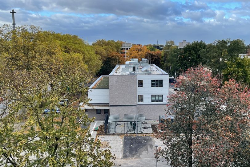 Das neue Polizeigebäude an der Cranger Straße aus der Vogelperspektive.