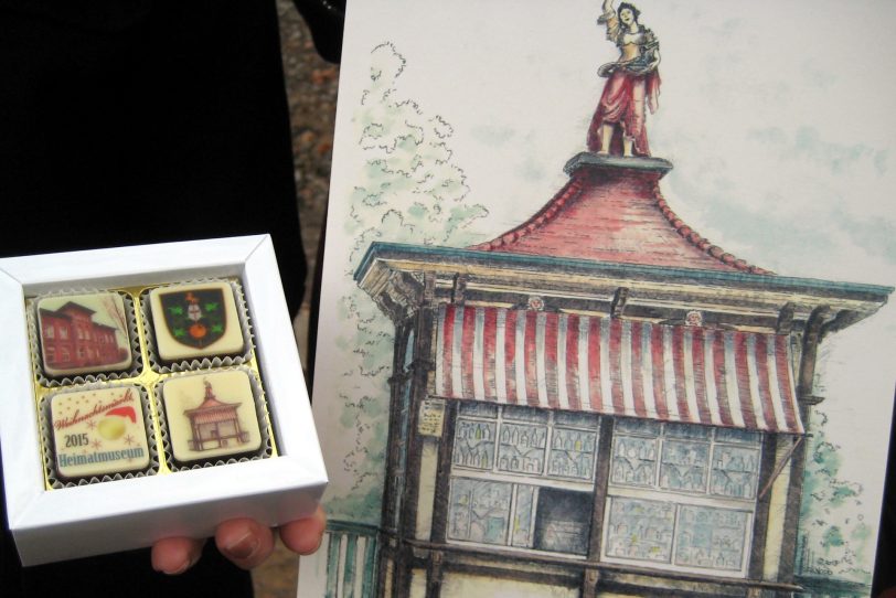 Stadtpralinen und alter Kiosk.