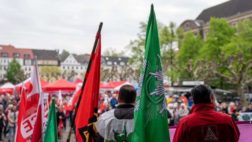 1. Mai-Kundgebung 2022 auf dem Rathausplatz.