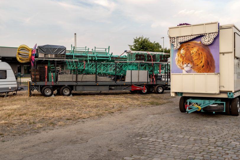 Aufbau der Cranger Kirmes 2018.