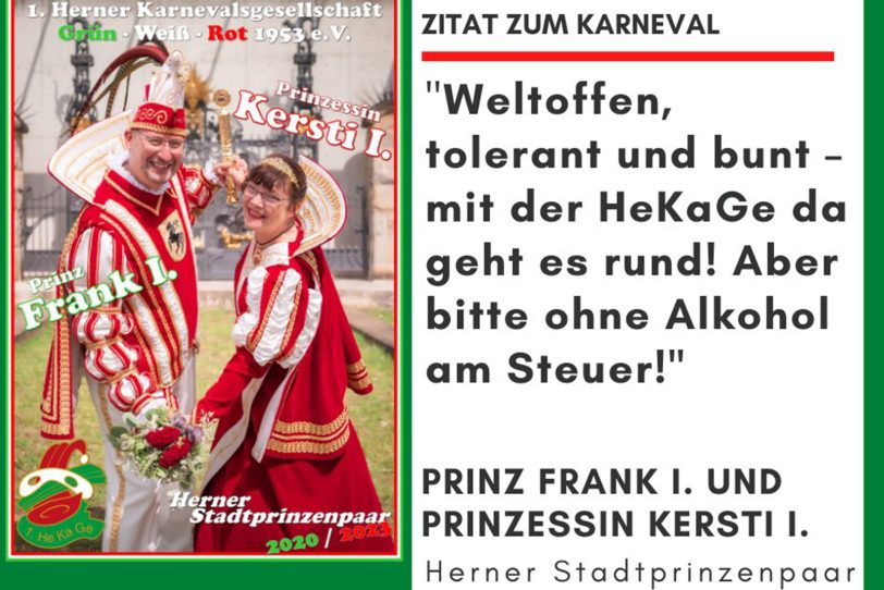 Das Stadtprinzenpaar Prinz Frank I. und Kersti I. rät: Kein Alkohol am Steuer zu Karneval.