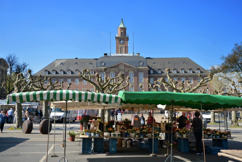 Wochenmarkt auf dem Rathaus-Vorplatz.