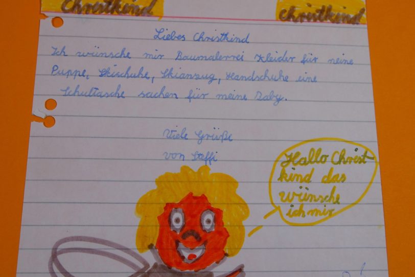 Wunschzettel von Steffi an das Christkind in Himmelpforten, 1978.
