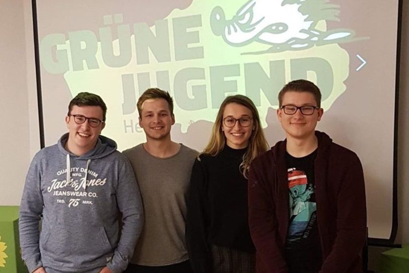 Die Grüne Jugend Herne; v.l. Fabian May (Sprecher), Marvin Müller (Kasse), Anna Schwabe (Sprecherin) und Justus Lichau (Beisitz).