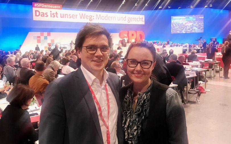 Alexander Vogt und Michelle Müntefering auf dem SPD-Parteitag in Berlin.