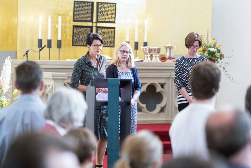 Gottesdienst mit anschließender Grundsteinlegung für den Erweiterungsbau des evangelischen Gemeindezentrums der Kreuzkirchen-Gemeinde am Europaplatz in Herne (NW), am Sonntag (15.09.2019).