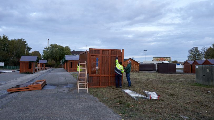 Der Aufbau des Cranger Weihnachtszaubers 2021 am 26. Oktober 2021.