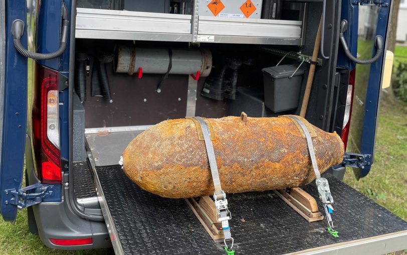 Die 250-Kilogramm-Fliegerbombe wurde am Montag (17.6.2024) im Umfeld der Gartenstadt gefunden, hatte aber keinen Zünder, ist also ungefährlich.