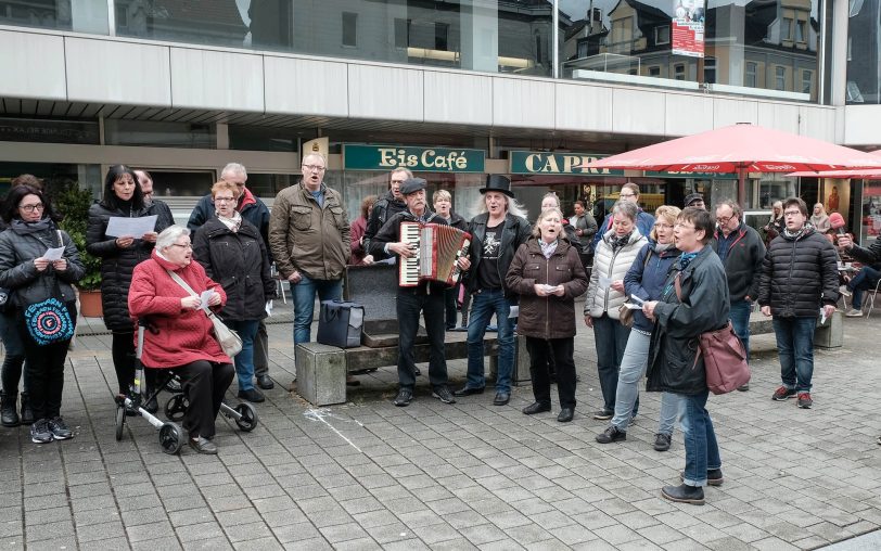 Der Flashmob sang das Steigerlied.