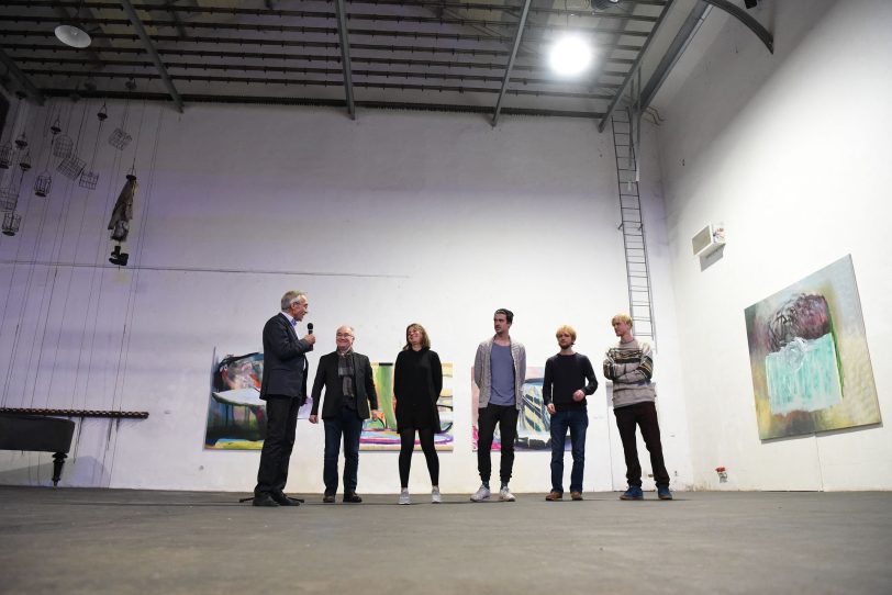 Prof. Dr. Erich Franz und Prof. Dr. Ferdinand Ullrich, Kunstakademie Münster mit den Kunststudenten Lena Homann, Fabian Coppenrath, Malte van de Water und Lukas Uptmoor