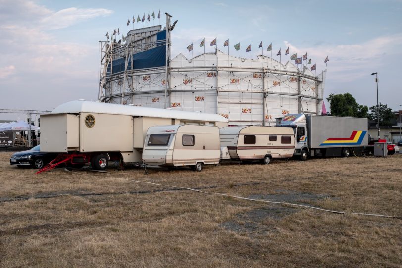 Aufbau der Cranger Kirmes 2018.